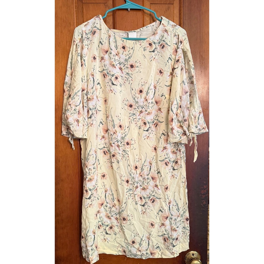 HM Yellow Floral Split Sleeve Tie Cuff Shift Dress Size 12 Viscose Mini